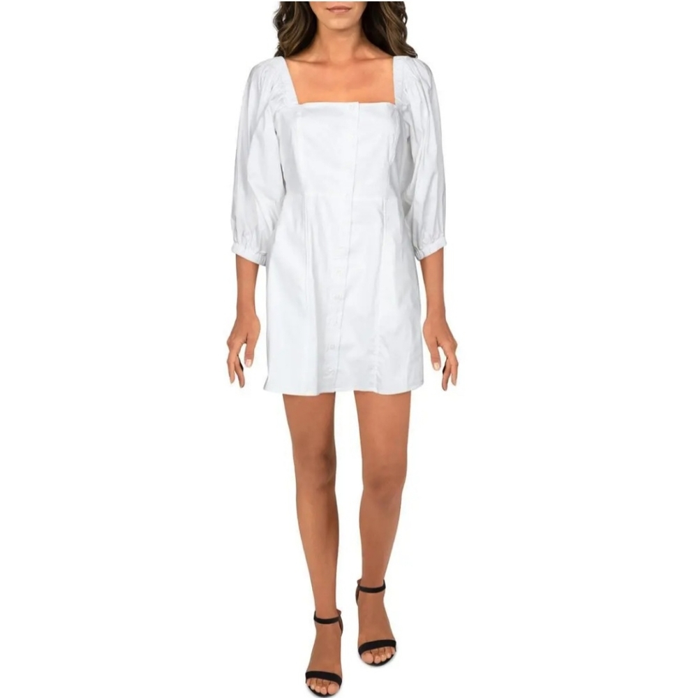 Danielle Bernstein Size 20 White Puff Sleeve Squareneck Babydoll Mini Dress NEW
